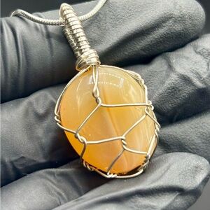 Handcrafted Caged Gemstone Pendant Necklace Wire-Wrapped Sterling silver